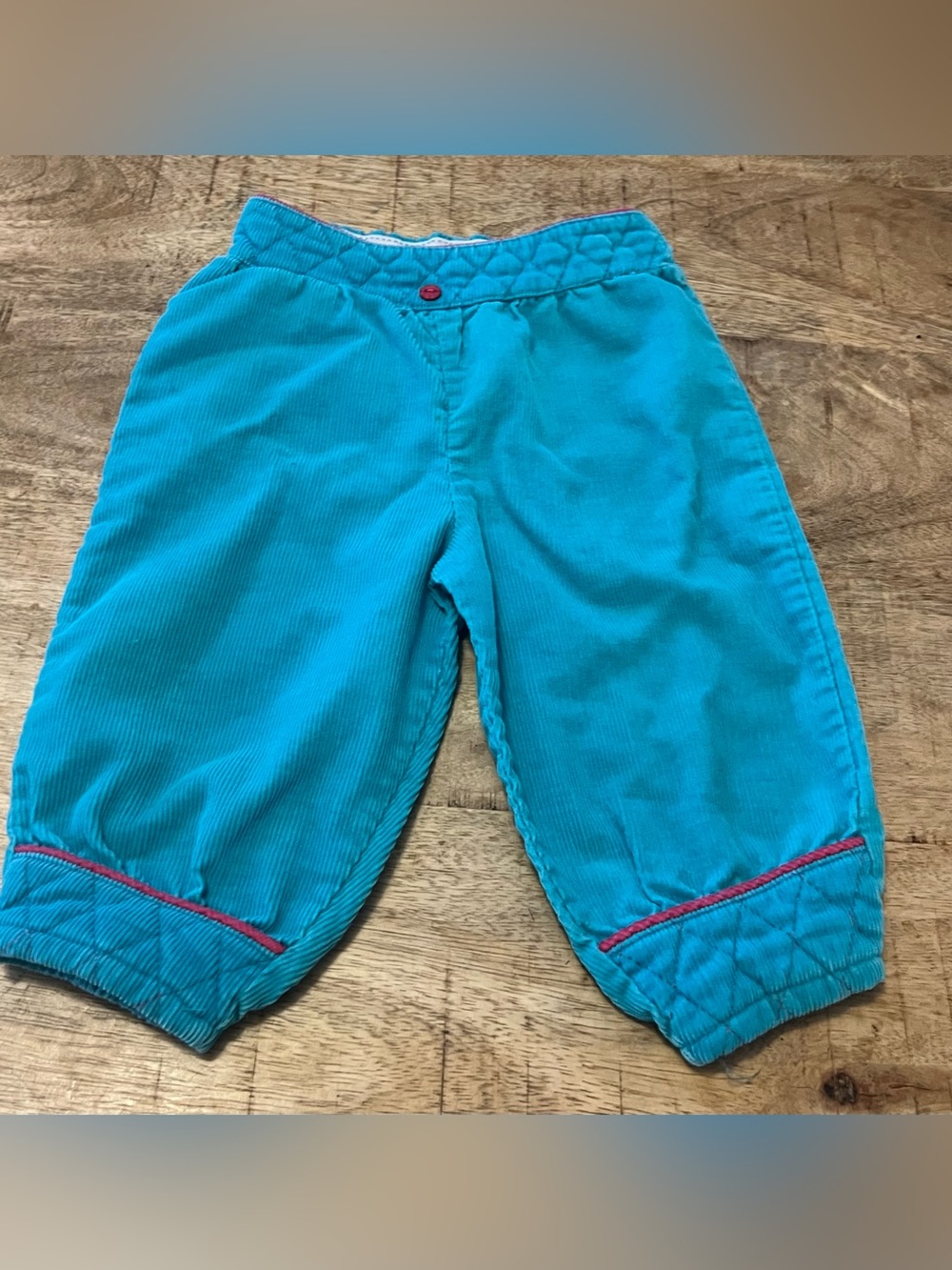 Sears vintage 12-18 mo Turquoise Blue Corduroy Kids Pants with Pink Trim quilted